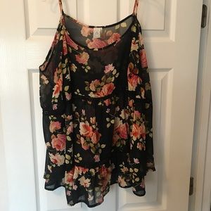 Floral, cold shoulder top